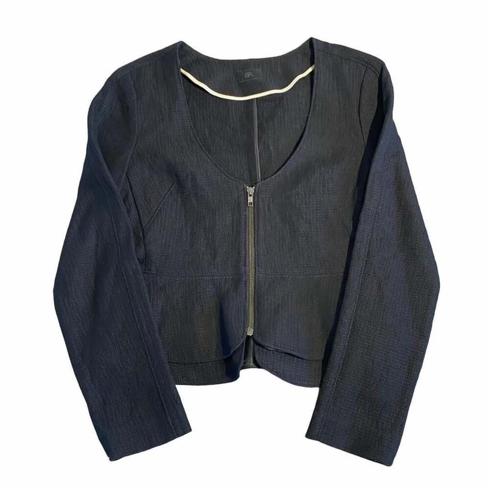 DH New York Nili Zip Jacket Black Textured Cropped Top